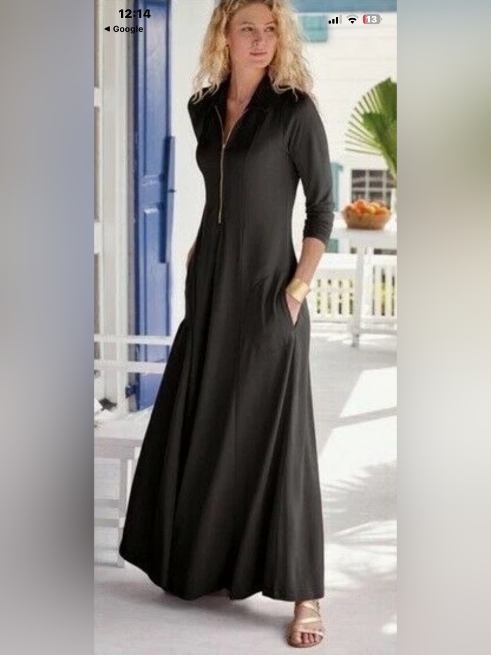 Soft Surroundings Black Long-Sleeve Zip-Front Maxi Dress